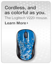 Cordless and as colorful as you.The Logitech V220 mouse