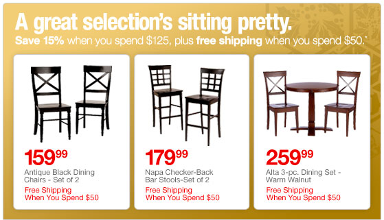 Save 15 when you spend 125 dollars plus free shipping when you spend 50