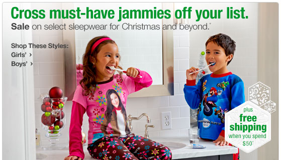 Cross must-have jammies off your list. Sale on select sleepwear for Christmas...