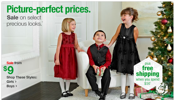 Picture perfect prices. Sale on select kids holiday dresswear.