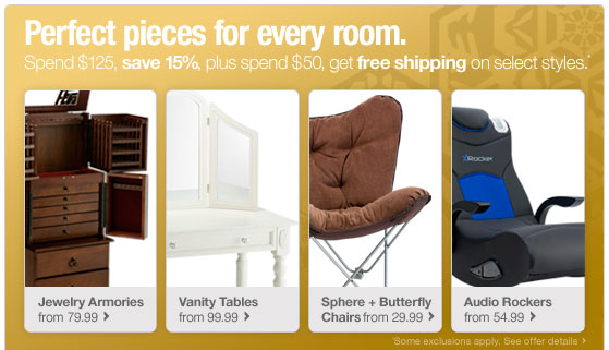 Spend 125 dollars save 15 percent plus free shipping when you spend 50 on select