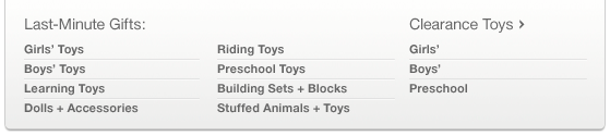 Last minute gifts and clearance toys.