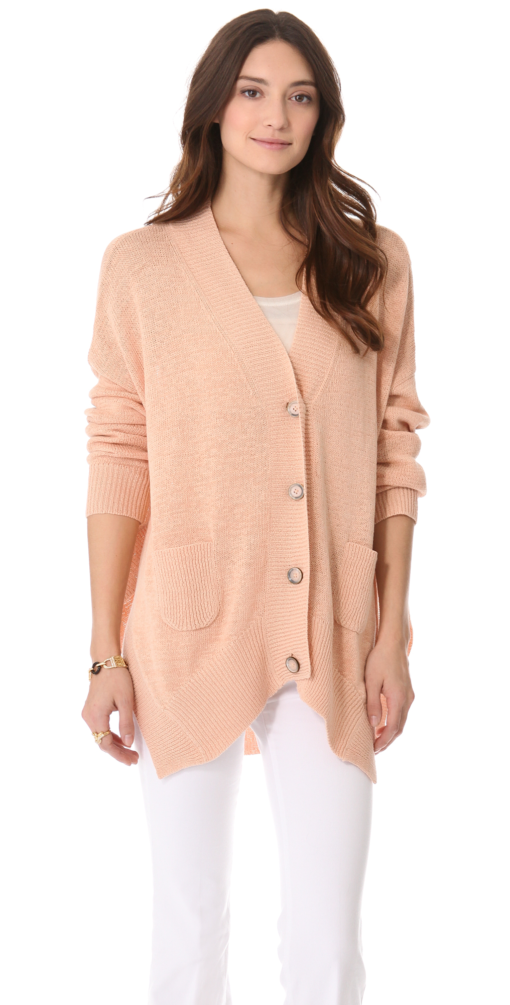 rachel zoe helena 高低下摆开襟羊毛衫