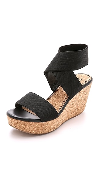Splendid Geena Elastic Wedge Sandals - Black