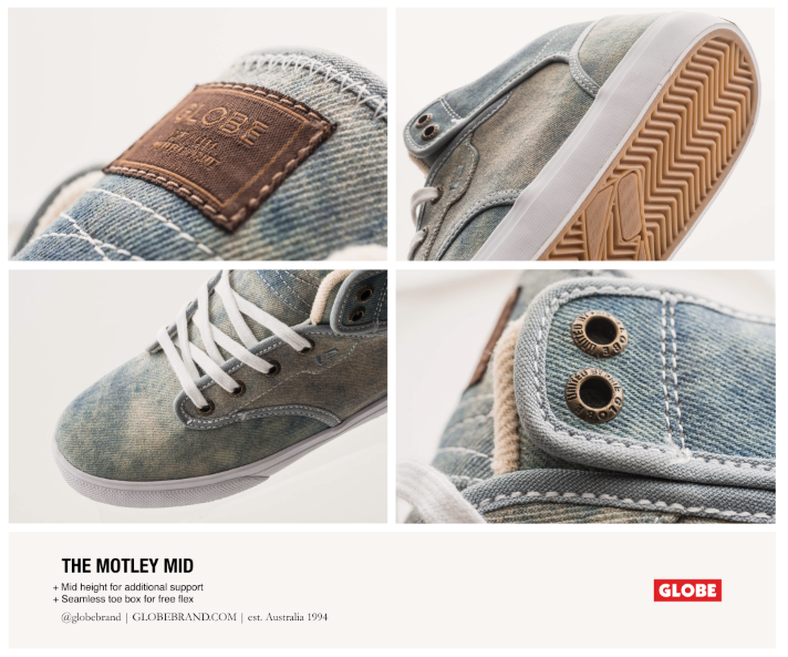 Chaussures Skateboard Globe Motley Mid Homme - Nubuck Lacets Semelle Vulcanisée
